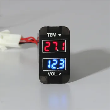 0~30V Digital cu LED-uri Voltmetru, Indicator de Temperatură 2 in 1 Tensiune Temp Metru Roșu Albastru LED Dual Display Negru Pentru Masina