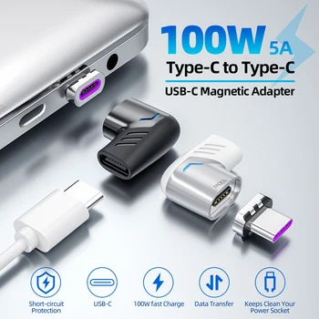 100W Cot în Formă de L Tip C Magnetic Adaptor USB de C Magnet Conexiune Rapid de Încărcare pentru Samsung Xiaomi USB C Tipo Încărcător Coverters