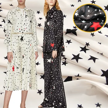 100x145cm Europa și America Star Print Imitat de Mătase, Tesatura Satin Pentru Femei Bluza Rochie Pijamale Tela Ro tissu de Cusut DIY