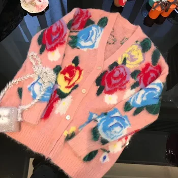 2018 femei de moda flora mohair tricotate cardigan pulover