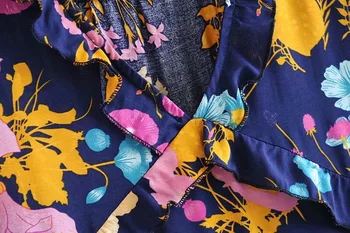 2019 Boem Colorate Floral Print Boho Dress V-gât Volane Maneci Scurte Rochii de Vara Vrac Femei Chic Casual, Maxi Rochie