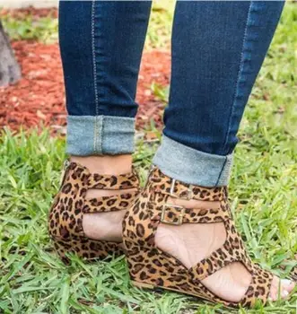 2019 Mari Dimensiuni 34-43 Pană Tocuri inalte Femei sandale pantofi Pantofi Leopard de Imprimare Femeie Platforma sandale de vara