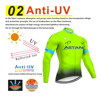 2020 Ciclismo Tricouri Verde Fluorescent ASTANA Haine de Iarna Polar Ciclism Uniformă Cald cu mâneci Lungi cu Bicicleta Îmbrăcăminte Bicclet