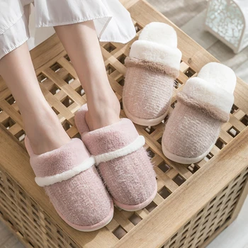 2020 Iarna Noi Acasa Femei Blana Slipers Solidă Bumbac De Pluș Cald Dormitor Pereche De Pantofi Confortabil Interior Femeile Cu Blană Papuci