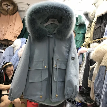 2020 Moda Noua Jacheta De Iarna Pentru Femei Mari Vulpe Blană Naturală De Calitate Superioară Blana De Iepure Rex Linie Cu Gluga Zăpadă Uza Strat Gros