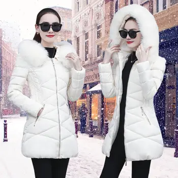 2021 iarna noi bumbac căptușit jacheta femei versiunea coreeană de cald stil mid-lungime mare guler de blană gros strat subțire de slăbire co