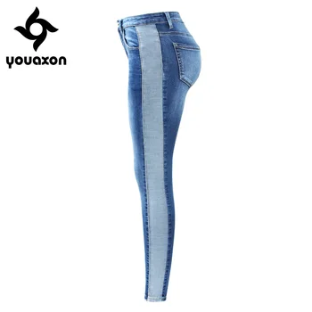 2176 Youaxon Brand Nou Side Stripe Blugi Femei la Mijlocul Talie Mare Stretch Denim Pantaloni Skinny Pantaloni Jeans Pentru Femei