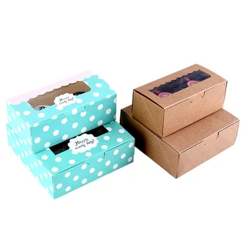 30pcs/lot Hârtie Kraft Clar Fereastră cutie de tort de Nunta Desert Prajitura Cutie albastru Brioșă de Ciocolată Biscuiți Cookie cutii de ambalaj