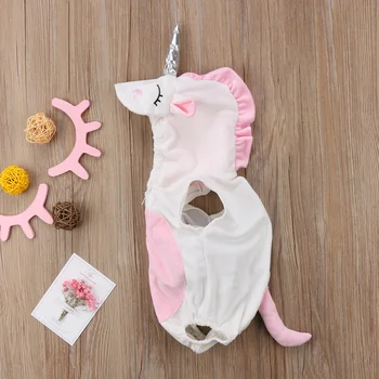3D Unicorn pentru Copii Costum Fete Romper Fermoar Salopeta Jumper Costume de Haine cu Glugă
