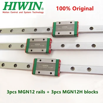 3pcs Original Hiwin feroviar MGN12 200 250 300 330 350 400 410 450 500 550 mm MGNR12 + 3pcs MGN12H bloc pentru imprimantă 3d cnc piese
