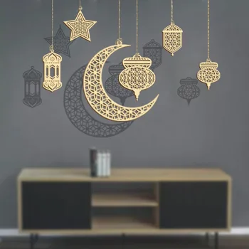 3pcs ramadan pandantiv da corzi luna steaua felinar din lemn agățat chip de ornamente eid mubarak ramadan kareem decor acasă cadouri