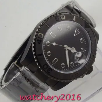 40mm BLIGER negru steril cadran safir cristal PVD caz automatic mens watch