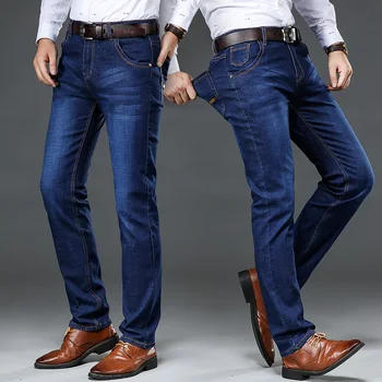 42 44 46 Primăvară și de Toamnă Nou Clasic pentru Bărbați de Mari Dimensiuni Blugi de Afaceri de Moda Casual Stretch Slim Negru Albastru Bărbați Pantaloni Brand