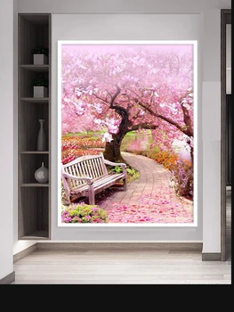 5D Diy Daimond pictura pink Cherry tree 3D Diamond imagini Mozaic de Pietre de Diamant Broderie flori decor decor