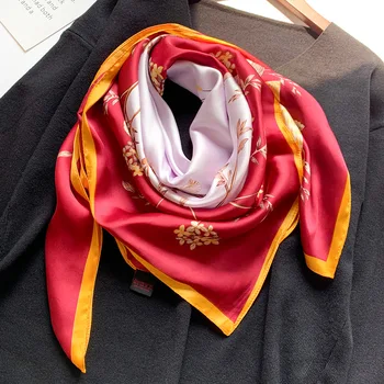90*90cm Print Floral Kercheif Mătase Gât Eșarfă Pentru Femei Pătrat Șaluri și Împachetări Hijab Marame Pentru Damele de Lux, Esarfe Navy Red