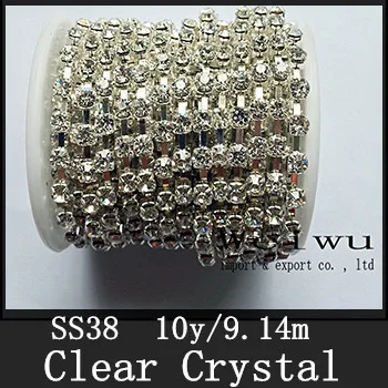 Accesorii de cusut 10 Metri 38ss 8.0-8.2 mm Cristal de Argint Bază Strass Rare Stras Lanț