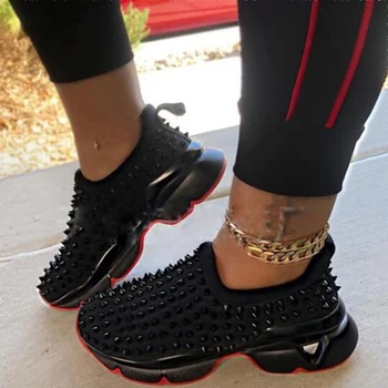 Adidasi femei nit pană șosete pantofi pentru femei Platforma unisex aluneca pe Vulcainzed pantofi de moda antrenor leopard