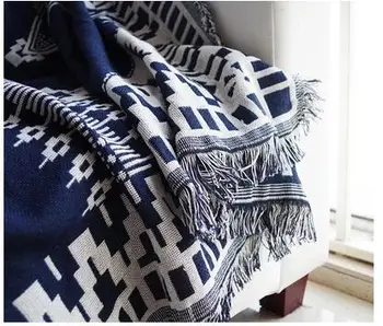 Alb albastru kilim model de fir de bumbac pătură, covor, canapea acoperă prosop covor de masă
