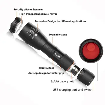 Alonefire G700-C lanterna Led-uri Ultra Bright lanterna T6/L2/V6 de Camping lumina USB reîncărcabilă impermeabil Zoomable Biciclete Lumina