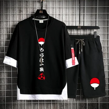 Anime Naruto T-Shirt Uchiha Itachi Cosplay Costum Negru Cu Maneci Scurte Moda Sharingan Costume Costum