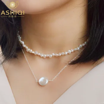 ASHIQI Multi Strat Natural Baroc Pearl Clavicula Lanț de Argint 925 cravată colier moda 2019
