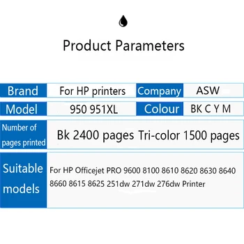 ASW 8PK pentru HP 950XL pentru 951XL Pentru HP950 cartuș de cerneală 950 951 Officejet Pro 8600 8610 8615 8620 8630 8625 8660 8680 Printer