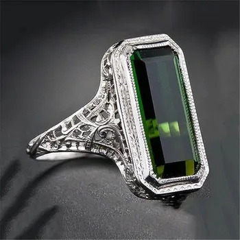 Austria Cristal de Lux Clasic Dreptunghi Verde Piatra Inel pentru femei 2018 piata mare cz de logodna bijuterii Bague inele de Argint