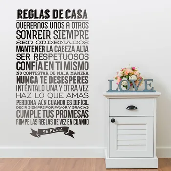 Autocolante De Vinil Spaniol Citat Reglas De Casa Litere Arta De Perete Decal Decor Acasă Tapet Living Decorare Casa Poster
