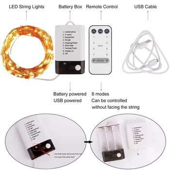 Baterie USB Dual de Alimentare Cu Telecomanda Lumini de Basm Șir 10M 100 LED-uri Sârmă de Cupru Șir de Lumină De Crăciun/Nuntă/Petrecere