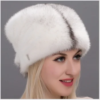 Blană Pălărie Găleată Rus Sovietic Cald Casual Alb Capace De Moda De Lux Reale De Blană De Nurcă Doamna Pălării De Iarnă Rusia Blana