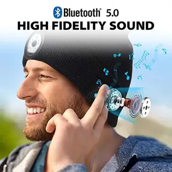 Bluetooth 5.0 Cască Tricotate Pălărie în aer liber Noaptea de Funcționare Pescuit de Noapte LED-uri de Iluminat de Schi Pălărie HeadsetAuriculares Căști Auriculare