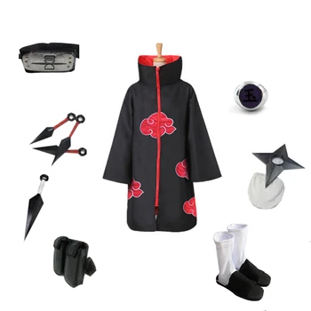 Brdwn NARUTO Unisex Nisip Akatsuki Sasori Cosplay Costum set Complet( Red Cloud Mantie+Bentita+Pantofi+Inel+Kunai+geanta+shuriken)