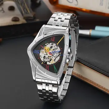 Bărbați Ceas Gol Triunghiular Ceasuri Mecanice din Oțel Inoxidabil pentru Bărbați Ceasuri de mana Barbati de Moda Ceas de Afaceri de sex Masculin ceas