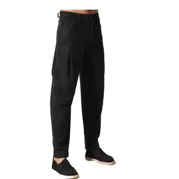 Bărbați chinez Negru Liber de Agrement Pantaloni Harem Vintage Lenjerie de pat din Bumbac Kung Fu, Tai Chi Pantaloni Talie Elastic Pantaloni Мужские брюки