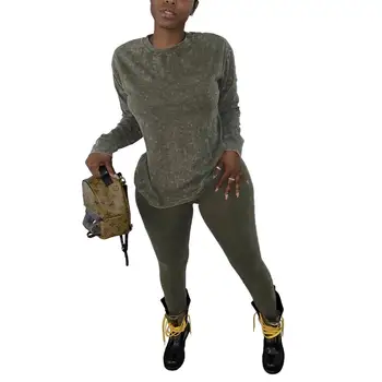 Casual trening femei Tricou Crop Top + Pantaloni Lungi O-gât Culoare Solidă jogging femme haine pentru femei