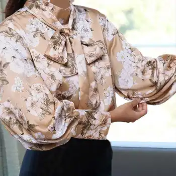Celmia Femei de Moda Topuri si Bluze Elegante OL Lantern Maneca Papion Camasi din Satin Bluza Casual Liber de Imprimare Blusas Plus Dimensiune