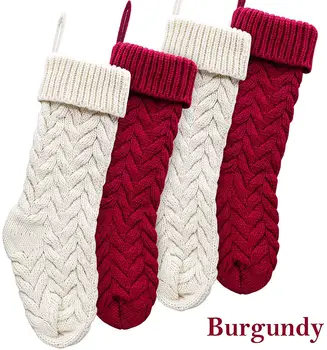 Ciorapi de crăciun, 4 Pack 18 cm Dimensiuni Mari Cablu Tricot Tricot Crăciun Ciorapi pentru Familie Camping Sezon de Vacanță Decor