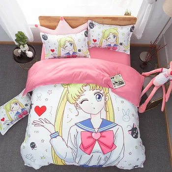 Drăguț Sailor Moon Lenjerie De Pat Seturi Fular Twin Regina King SizeBeddings Fete Dulci Printesa Tsukino Usagi Carpetă Acopere Stabilit