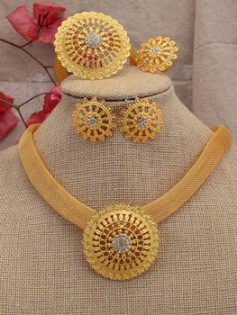 Dubai Aur de Culoare set de Bijuterii Pentru Femei Nigeria din Africa Colier Bratara Cercei Inel de nunta Zircon Cadouri Partid ornament