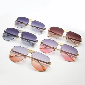 Epocă fără ramă din Aliaj de Aviație Pilot ochelari de Soare Barbati 2020 Brand Gradient de Soare Ochelari de sex Feminin Metal Oval Nuante de Negru UV400