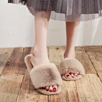 FamtiYaa Papuci de Interior cu Blana pentru Acasă Casa Femei Pantofi de Iarna Cald Slide-uri de Lux de Designer Papuci de casă 2020