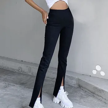 Femei Culoare Solidă la Mijlocul Talie Picioare cu Fermoar Slit Slim Pantaloni Casual Pantaloni de Creion 2020 Moda Casual Femei Pantaloni Streetwear