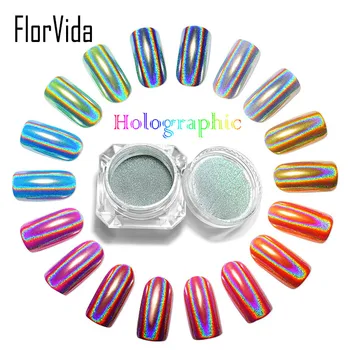 FlorVida Holografice 3D Praf Nail Art Glitter Laser Rainbow Pigment Chrome Pulbere Freacă Nou Upgrade Manichiura Oglindă Praf