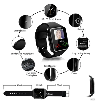 FXM Bluetooth Inteligent Ceas cu Camera Suport SIM T Card Touch Ecran Ceas cu Alarmă de Monitorizare de Somn Ceas Sport pentru Copil Bărbați Femei