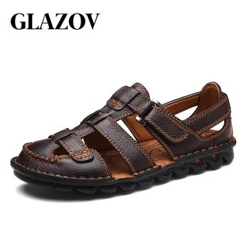GLAZOV Piele naturala Sandale Bărbați Pantofi Traforaj Respirabil Pescar Pantofii Stil Retro Gladiator Vara barbati Pantofi de Afaceri