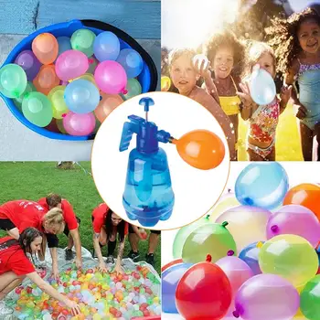 Gonflabile de Aer Portabile Apă Bomba Balon cu Pompa cu 300 Buc Baloane pentru Copii Petrecere în aer liber cu Mingea Jucărie (Baloane de Culoare Aleatorii)