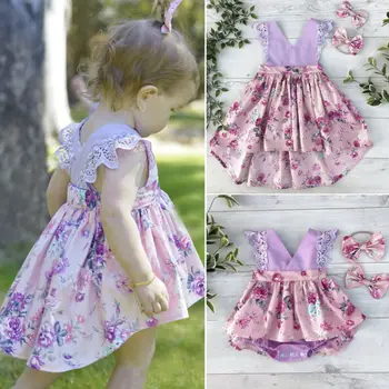 Goocheer 2020 Copilul Surioara Copii Fata De Dantela Mov Haine De Potrivire Topuri Bodysuit Dress Floral De Vara Costumele Drăguț