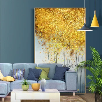 Handmade Nordic Abstract pata de culoare albastru auriu panza pictura in ulei Decor unic, arta de perete pentru camera de zi dormitor