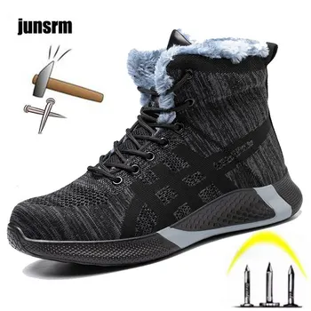 Iarna cald siguranță pantofi pentru bărbați usoare din otel bombeu puncție-dovada de construcție sport confortabil de mare sus cizme de lucru