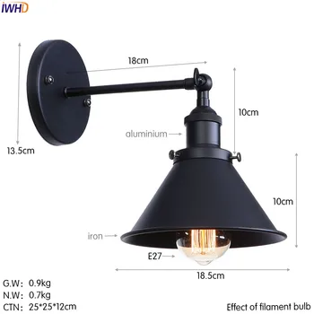 IWHD Stil Loft LED Lumini de Perete Pentru Iluminat Acasă Scara Bar Dormitor Fier Negru Edison Lampă de Perete de Epocă Tranșee Aplicatiile Murale